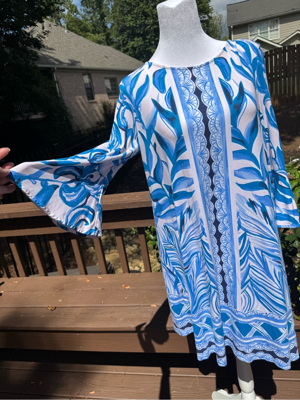 Lilly Pulitzer Blue & White Printed Bell-Sleeve Dress